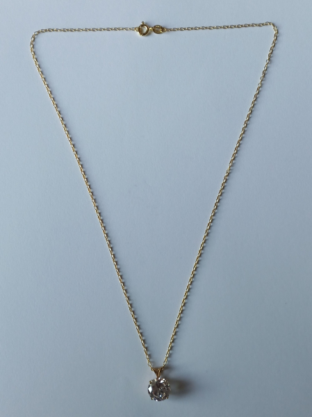 gold plated silver chain with 10 mm white zirconia pendant-anchor chain 45 cm----